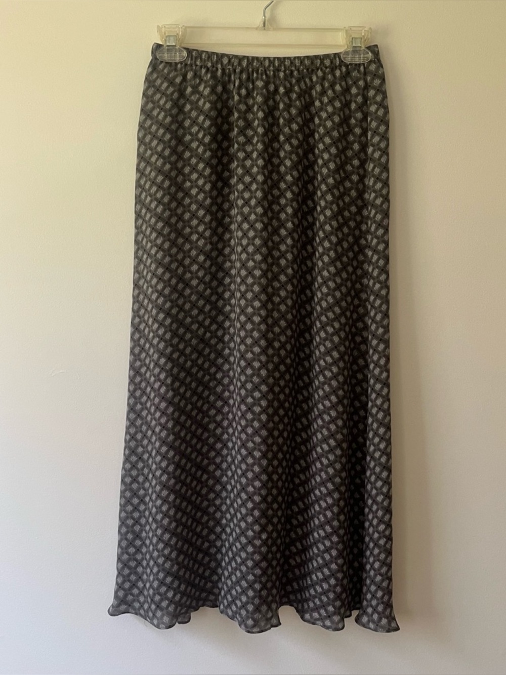 Vintage Isabella Bird Silk Maxi Skirt 6 Petite Grey Diamond Lined
